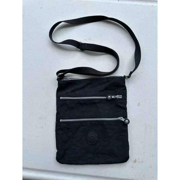 Kipling Keiko Black Crinkled Nylon Adjustable Travel Slim Crossbody Bag - Picture 2 of 6